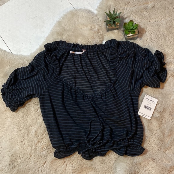 NWT Free People Dorothy Black Striped Tie Blouse Top Size XS Boho - Picture 4 of 15